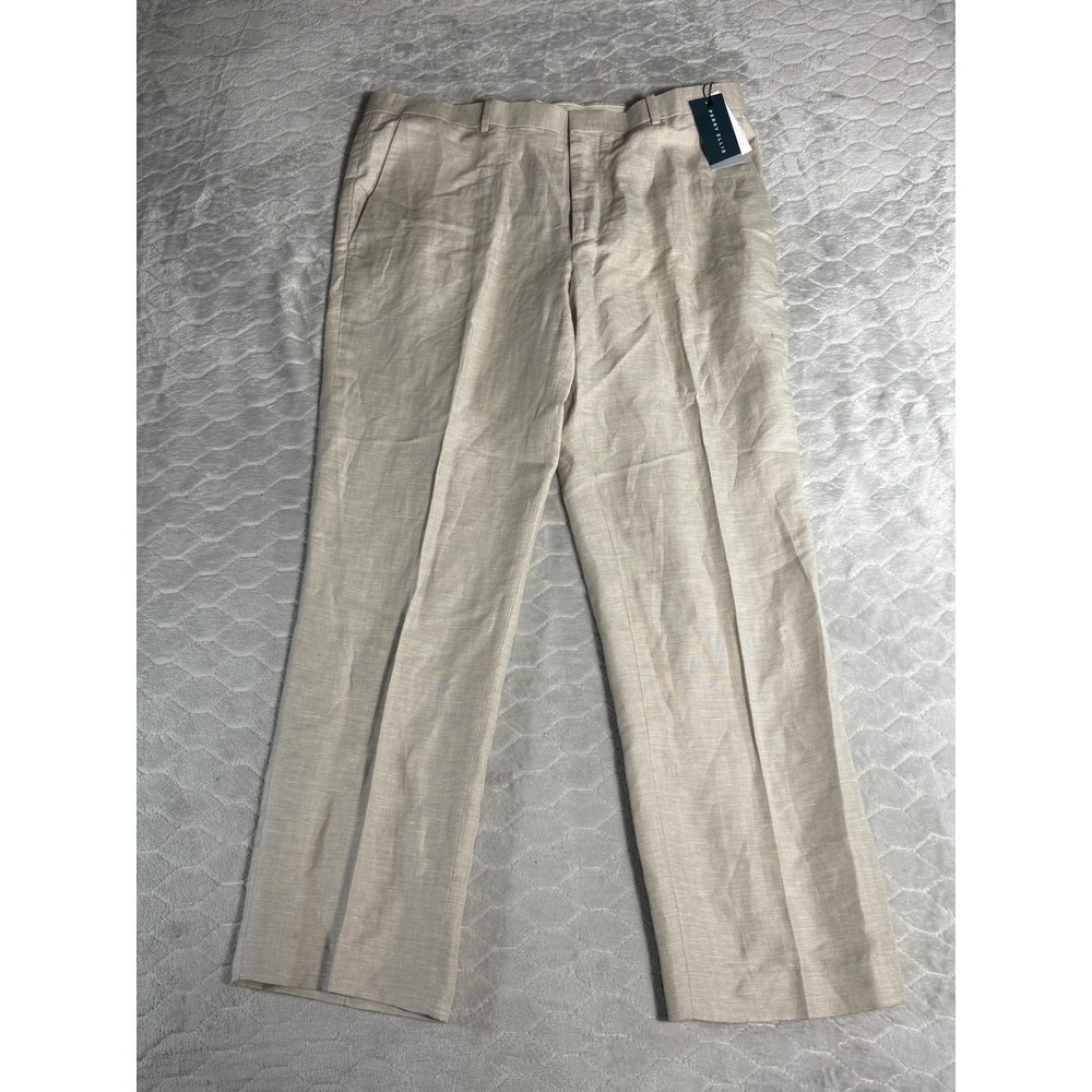 Perry Ellis Mens Linen Blend Dress Pants 36x30 Oatmeal Beige Lightweight NWT